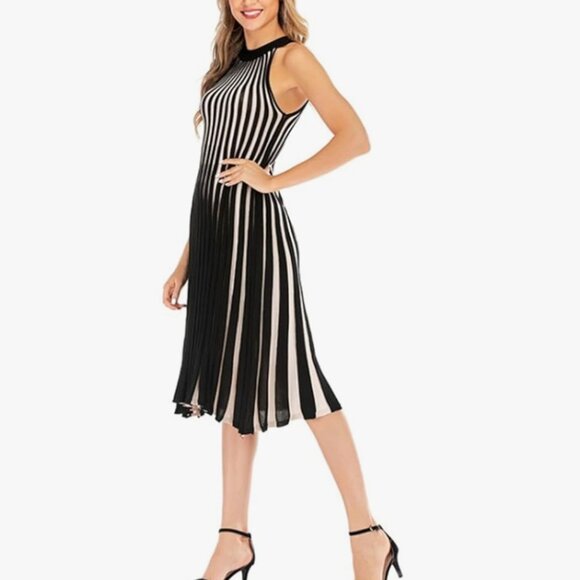Striped Temperament Mid-Length Halter Neck Knitted Dress - Picture 2 of 7